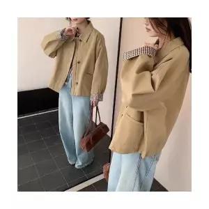 마킷3 여성 가을 하프코트 체크 코트 슬림핏 재킷 반 JEN3