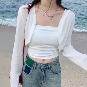 여성 여름 비치룩 브라캡 코튼 무지 이너 크롭 끈 나시