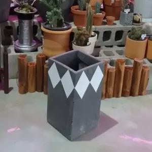 긴사각 실내 식물용 미니 화분 21x21x40cm 화이트 체크 패턴