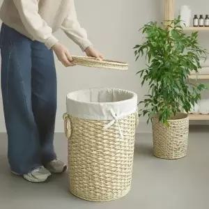 라탄 빨래바구니 세탁물 수납함 뚜껑형 대용량 빨래통 세탁실 정리함