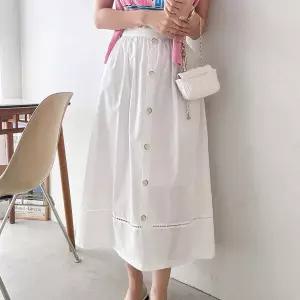 [클리어런스]단추 펀칭레이스 면원단 에이라인 나들이 롱스커트_5