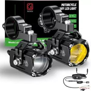 Kewig 60W 모터사이클 보조 LED 안개등 드라이빙 스포트라이트 화이트/앰버 키트 스위치 마운트 브래킷 ATV