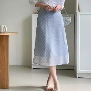 [클리어런스]격자 시폰 들러리룩 웨딩 코디 에이라인 스커트_5