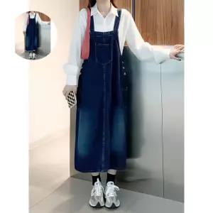 여성 여름 쓰리포켓 루즈핏 데님 멜빵 원피스 치마