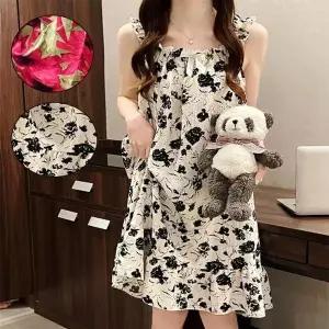 [하프클럽/]플라워 골프가운 샤워가운 면잠옷 원피스 가슴패드내장형 원피