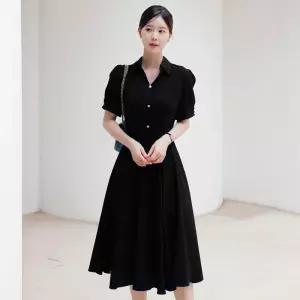 시크라인 (~XXL까지) 엘라브 배색 카라 진주 플레어 원피스 여름 고퀄리티 하객룩 오피스룩 모임룩 격식룩