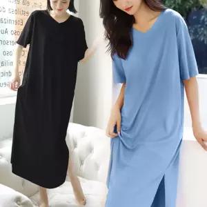 여자 롱원피스 집에서입는옷 반팔 여름 휴양지원피스 플리츠 아이스원피스 V넥