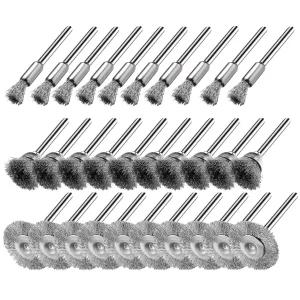 30피스 스테인리스 스틸 와이어 브러시 드멜 회전 공구용 미니 연마 휠 키트 1/8인치 맨드릴
