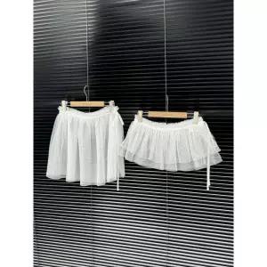 레이스 레이어드 스커트 망사 화이트 밴딩 롱스커트 시스루