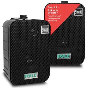 Pyle - 야외 스피커 시스템 유선(페어), 해병 2급 300W 피크 파워, 3.5인치 우퍼 및 1인치 트위터, 벽 또는 천장용 유니버설 마운트, 수영장, 파티오, 보트, 데크 또는 홈 시어터(블랙)에서 사용 가능