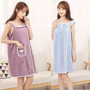 원피스 포켓 목욕 타올 가운 도톰한 샤워 극세사 어깨끈 비치 수영장 간편 해변 포근한