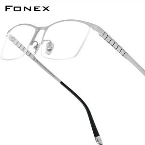 FONEX 순수 티타늄 안경 프레임 남자 신제품  디자인 스퀘어 하프 림 세미 무테 일본 초경량 85640