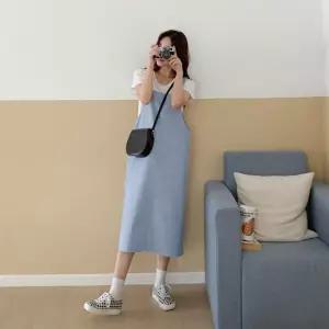 [시즌오프]버튼 멜빵 포켓 뷔스티에 서스펜더 코튼 롱원피스_5