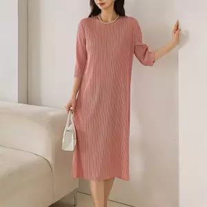 [시즌오프]주름옷 옆트임 칠부 라운드 중년 모임룩 롱원피스_5