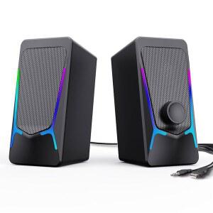 ROSON 컴퓨터 스피커, 향상된 저음 및 볼륨 조절 기능을 갖춘 게이밍 PC 스피커, 스테레오 2.0 USB 전원 3.5mm 보조 멀티미디어 스피커, 노트북/데스크탑/태블릿/폰용