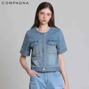 꼼빠니아 차이나카라 크롭 반팔 데님 청자켓