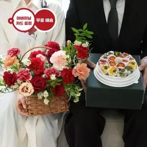 카네이션 꽃바구니+백년초 떡케이크 꽃배달 꽃배송