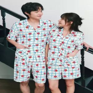 솔브 부들부들 토마토체크 남여 커플 파자마세트 SPA2602W SPA2602M_W