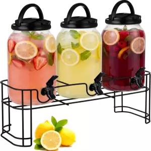 파티용 레모네이드 병 스피갓을 위한 견고한 금속 베이스 주스 디스펜서가 있는 스탠드 음료 탄레이드 3개