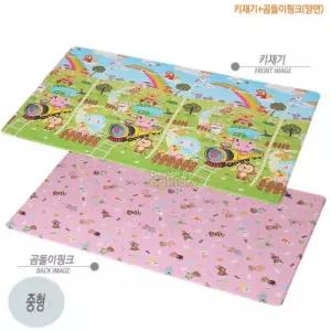 PVC 쿠션 양면 층간소음 방지 거실 놀이매트 키재기 곰돌이핑크 140X170 중형 층간소음매트