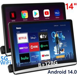 카플레이 모니터 자동차 뒷좌석 비디오 플레이어 헤드레스트 14 인치 4K TV 안드로이드 8G 128G 벤츠 BMW 아우디 닷지 폭스바겐 기아 도요타 마쓰다 혼다 메가