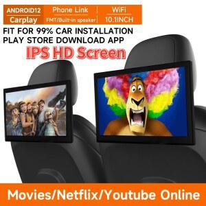 카플레이 모니터 차량용 헤드레스트 IPS TV 디스플레이 AV 와이파이 미러링 뒷좌석 화면 비디오 플레이어 10 인치 안드로이드 12