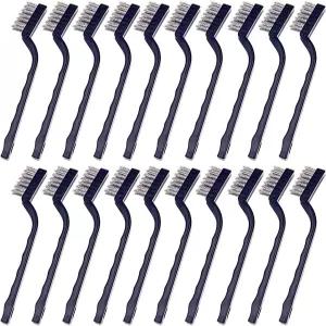 선민스 20피스 미니 핸들 스테인리스 스틸 와이어 브리스 브러시 세트 용접 슬래그 얼룩 및 녹 제거(은색)