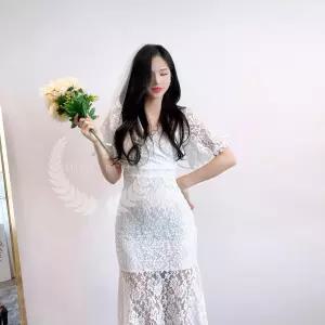 브이넥 슬림 셀프 피로연 심플 우아한 촬영 새틴 빅사이즈 기질