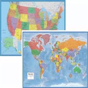 24x36 월드 앤 USA 클래식 프리미어 3D 투월 맵 세트(종이 접힘)