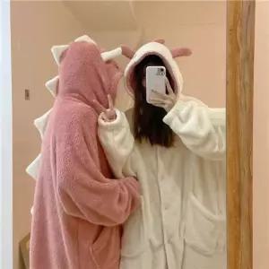 공룡잠옷 커플 동물잠옷 수면가운 홈웨어 사계절 극세사
