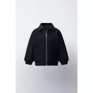 ZARA 포켓 울 블렌드 코트 - 네이비