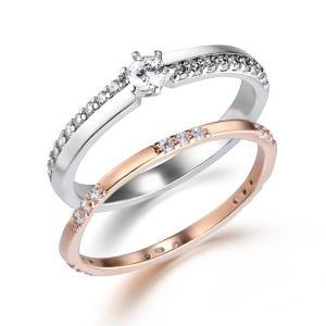 [엘르주얼리] 솔리테어 콤비 레이어드 링 2종 세트 ELBRWR144