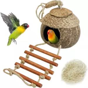 사다리 천연 코코넛 섬유 껍질이 달린 Tfwadmx 버드 둥지 오두막 코코 하우스 앵무새 우리 장식 잉꼬 사랑새 핀치 카나리아 1_1pc Coconut Hide with