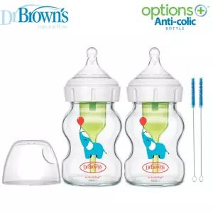 닥터브라운 와이드넥옵션스플러스 데코 엘리펀트 유리젖병 150ml 2P