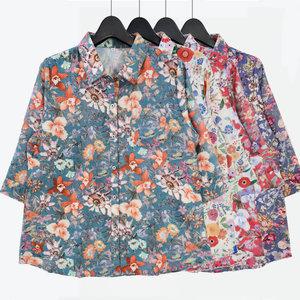 허니마마 카라 블라우스 시원한 엄마 할머니옷 꽃무늬 쉬폰 셔츠