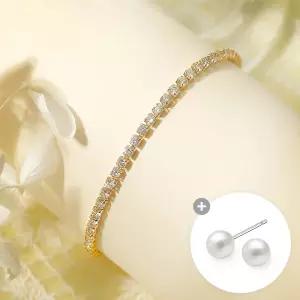 [골드앤] 샤인 테니스 팔찌+진주 귀걸이