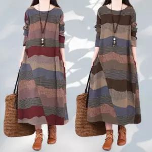 롱원피스 가을 겨울 긴팔 패턴 빅사이즈 루즈핏 여성 돌잔치 하객룩 2컬러 2사이즈