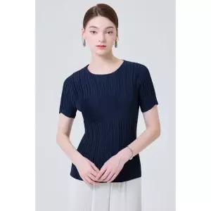 [요이츠](택가 98000원)[요이츠] 포인트 플리츠 라운드 반팔 베이직 블라우스_YI05WQPBL02