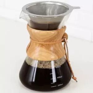 올비아 커피 드리퍼 티포트 홈카페 여과기 0.8L드립추출세트 내열유리퍼 용량표시 우드손잡이 퍼포트 수동