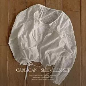 핫핑 [러블리/레이어드] 하디 플라워패턴 라운드넥 나시+스트랩 가디건set