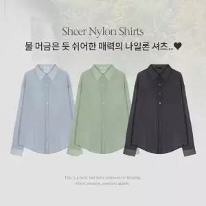 핫핑 [여리핏/레이어드] 핀테 루즈핏 나일론 시스루 긴팔셔츠