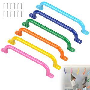 17.1인치 놀이터 손잡이 금속 몽키 바 실내외 스윙 세트 액세서리 그랩 손잡이 플레이하우스, 트리하우스, 정글짐, 클라이밍 프레임용 핸드 그립(6팩, 6가지 색상)