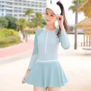 중학생수영복 여아 주니어 긴팔 원피스 수영복 집업