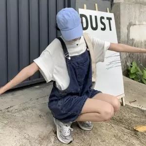 데님 멜빵 숏팬츠 귀여운 데일리 점프수트 청 반바지
