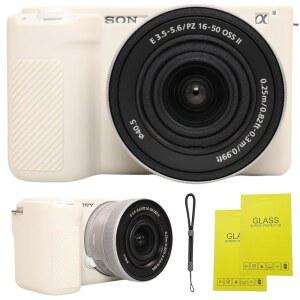 소니호환 ZVE10 II /ZVE10M2 디지털 카메라용 SZHSYJY 카메라 케이스 소프트 실리콘 보호 가방 긁힘 방지 슬림 핏 슬리브 스크린 프로텍터 및 스트랩 손목. 미스트 화이트