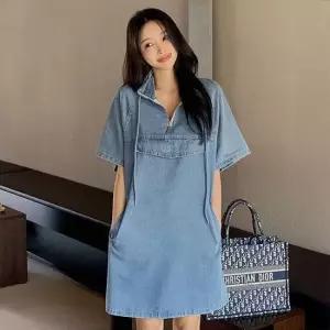 [미나그램] 데아르 반집업 데님원피스