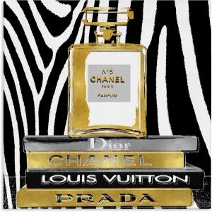 스투펠 인더스트리 글램 향수 패션 북 스택 블랙 지브라 프린트 매들린 블레이크 캔버스 월 아트 디자인 17