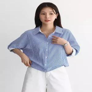 [WPBG]소매 배색 커프스 스트링 스트라이프 셔츠_2color