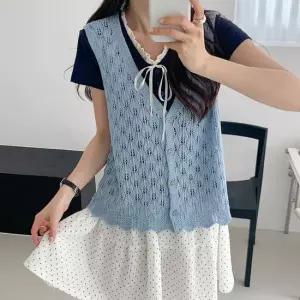 [다잇템] 여자 단추 웨이브 스카시 에스닉 SS 니트조끼