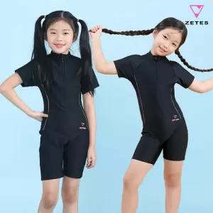 [제테스]제테스 여아동 올인원 집업 반팔 3부 래쉬가드수영복 G_2i961